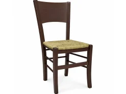 Sillas de comedor Lucy, juego de 2, en madera de nogal oscuro con asiento de paja.