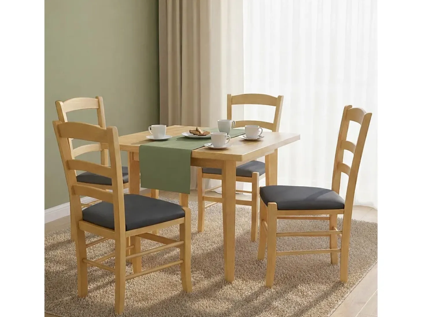 Sillas de comedor Paesana de madera natural con asiento tapizado en antracita