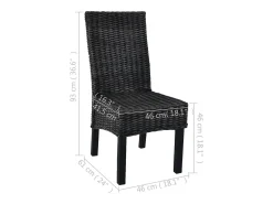 Sillas de comedor ratán Kubu y madera mango negro 2 unidades