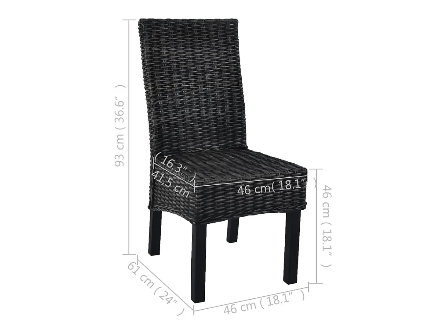 Sillas de comedor ratán Kubu y madera mango negro 2 unidades