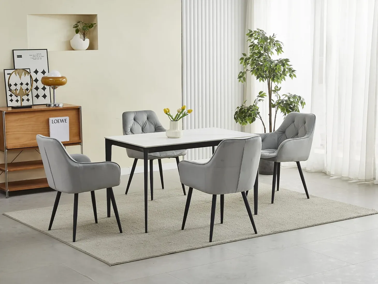 Sillas de comedor Valora LUKK – Terciopelo gris plateado con patas negras x 2