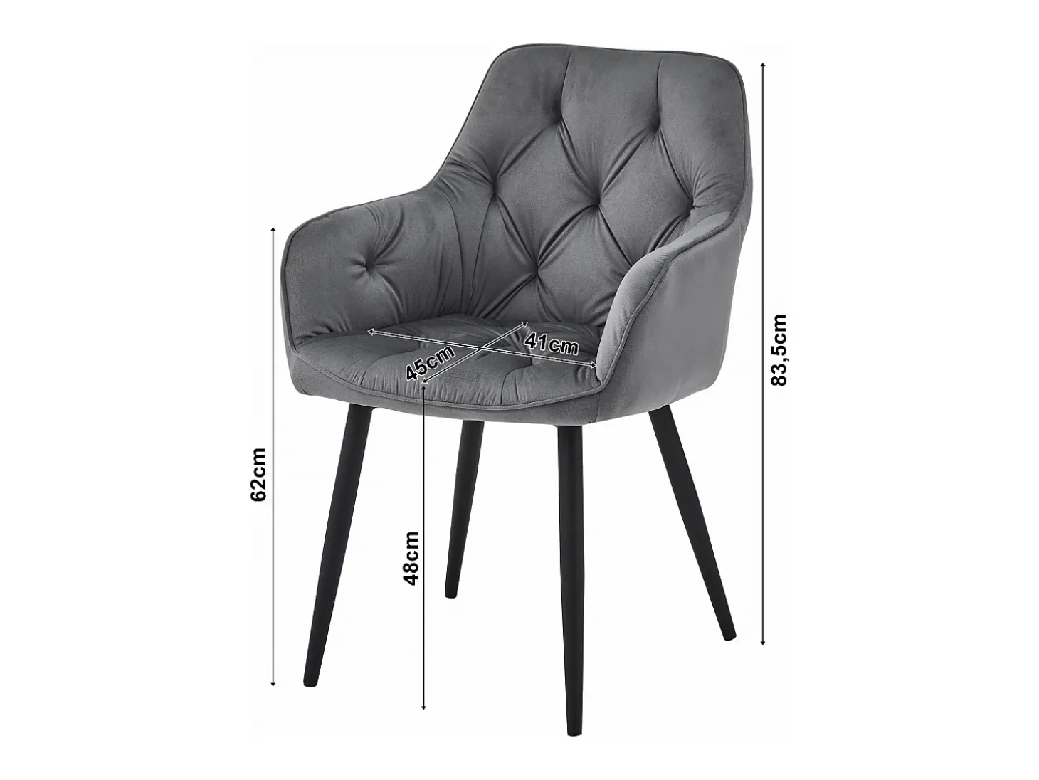 Sillas de comedor Valora LUKK – Terciopelo gris plateado con patas negras x 2