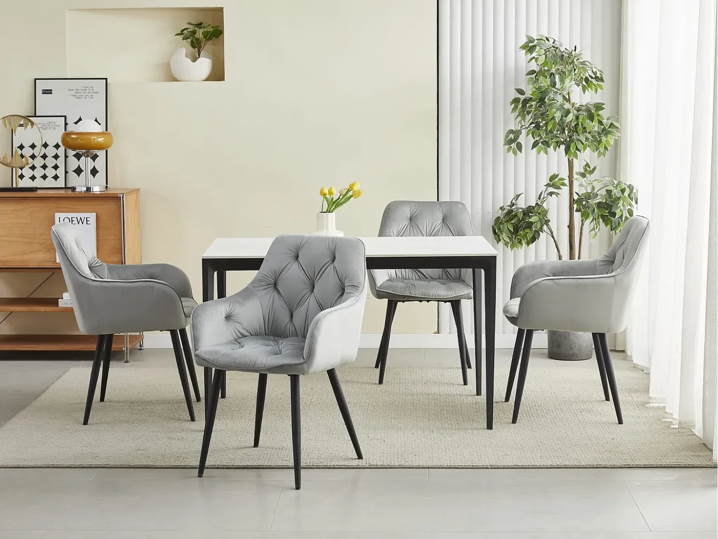 Sillas de comedor Valora LUKK – Terciopelo gris plateado con patas negras x 2