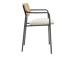 Sillas de madera clara roble, tela de terciopelo beige texturizado y metal negro (juego de 2) SUSAN