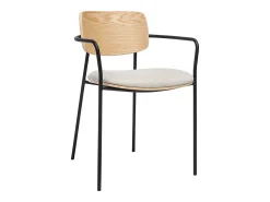 Sillas de madera clara roble, tela de terciopelo beige texturizado y metal negro (juego de 2) SUSAN