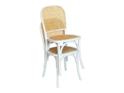 Sillas de madera y ratán vintage, set de 4 blanco