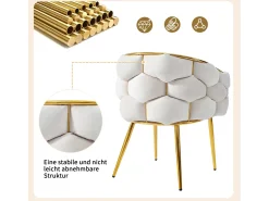 Sillas de terciopelo de lujo de 1 plaza, sillas de sala, sillas de comedor, patas de hierro dorado, beige, sillas burbuja
