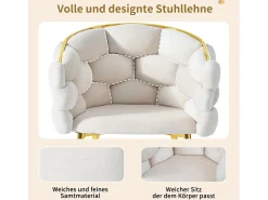 Sillas de terciopelo de lujo de 1 plaza, sillas de sala, sillas de comedor, patas de hierro dorado, beige, sillas burbuja