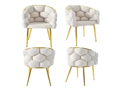 Sillas de terciopelo de lujo (4 piezas), sillas de comedor modernas, patas de metal dorado, beige (44 x 41 x 74 cm)