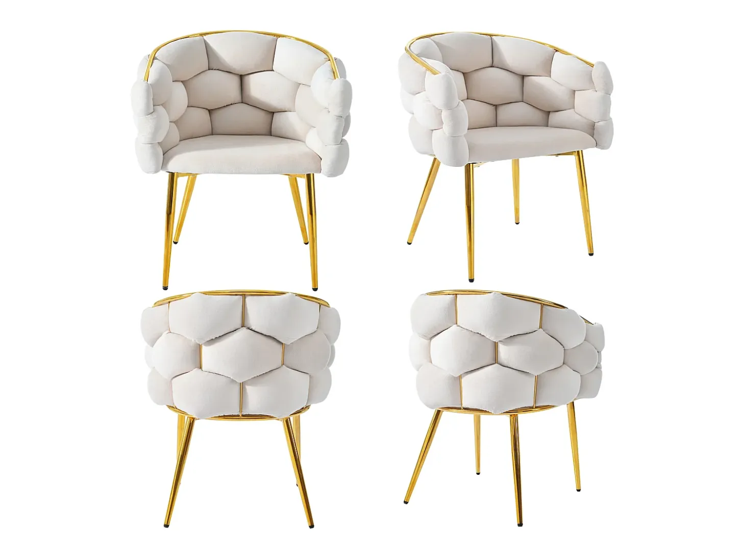 Sillas de terciopelo de lujo (4 piezas), sillas de comedor modernas, patas de metal dorado, beige (44 x 41 x 74 cm)