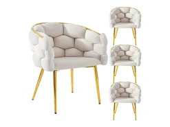 Sillas de terciopelo de lujo (4 piezas), sillas de comedor modernas, patas de metal dorado, beige (44 x 41 x 74 cm)