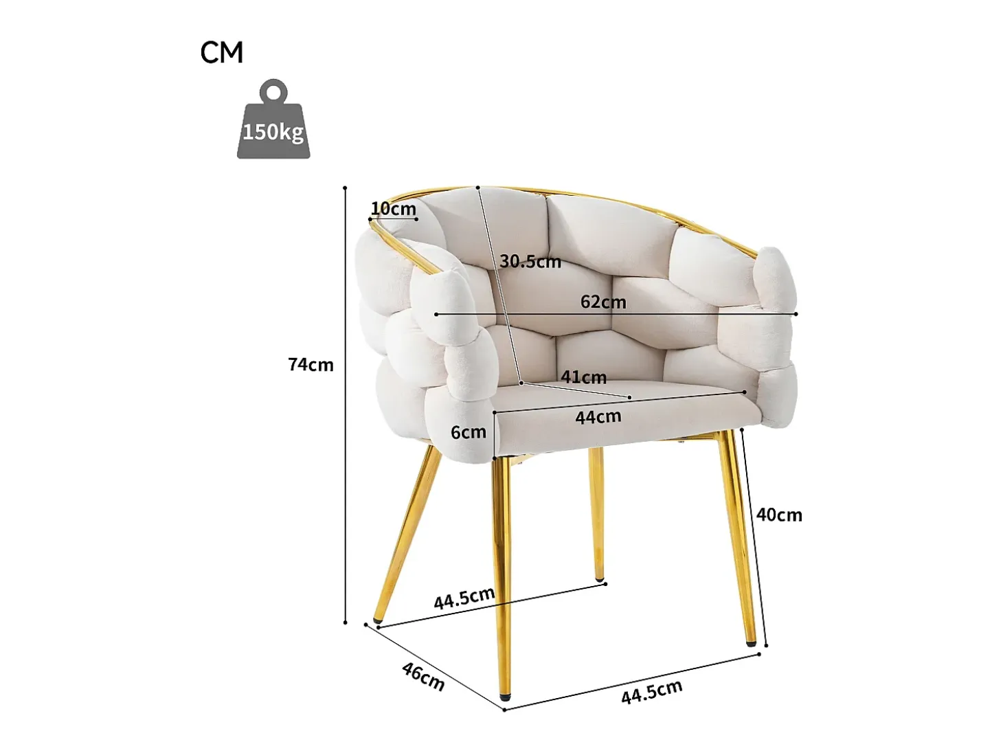 Sillas de terciopelo de lujo (4 piezas), sillas de comedor modernas, patas de metal dorado, beige (44 x 41 x 74 cm)