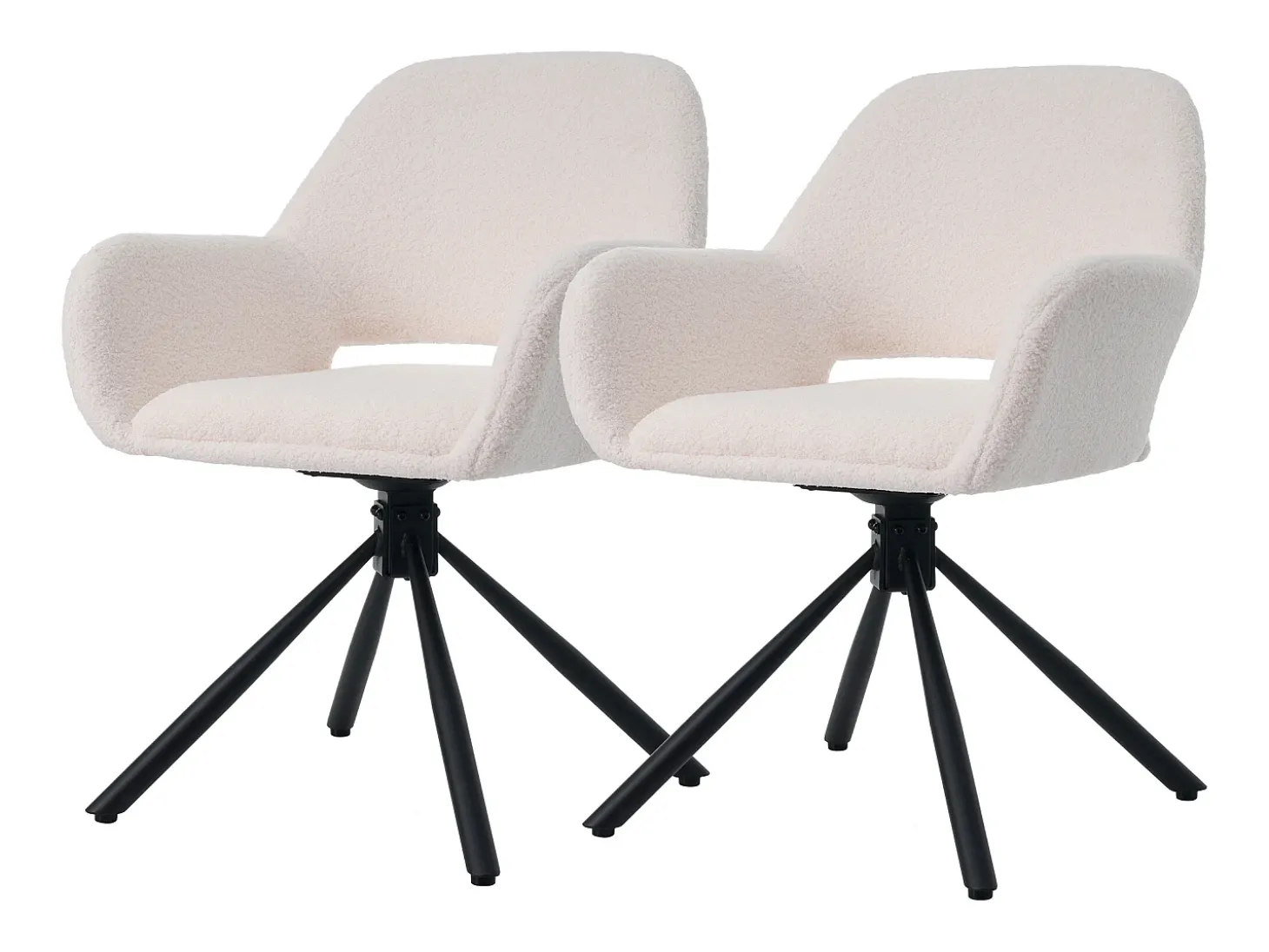Sillas giratorias con reposabrazos, tejido Sherpa, 2 piezas, color blanco (68x65x51 cm)