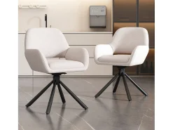 Sillas giratorias con reposabrazos, tejido Sherpa, 2 piezas, color blanco (68x65x51 cm)