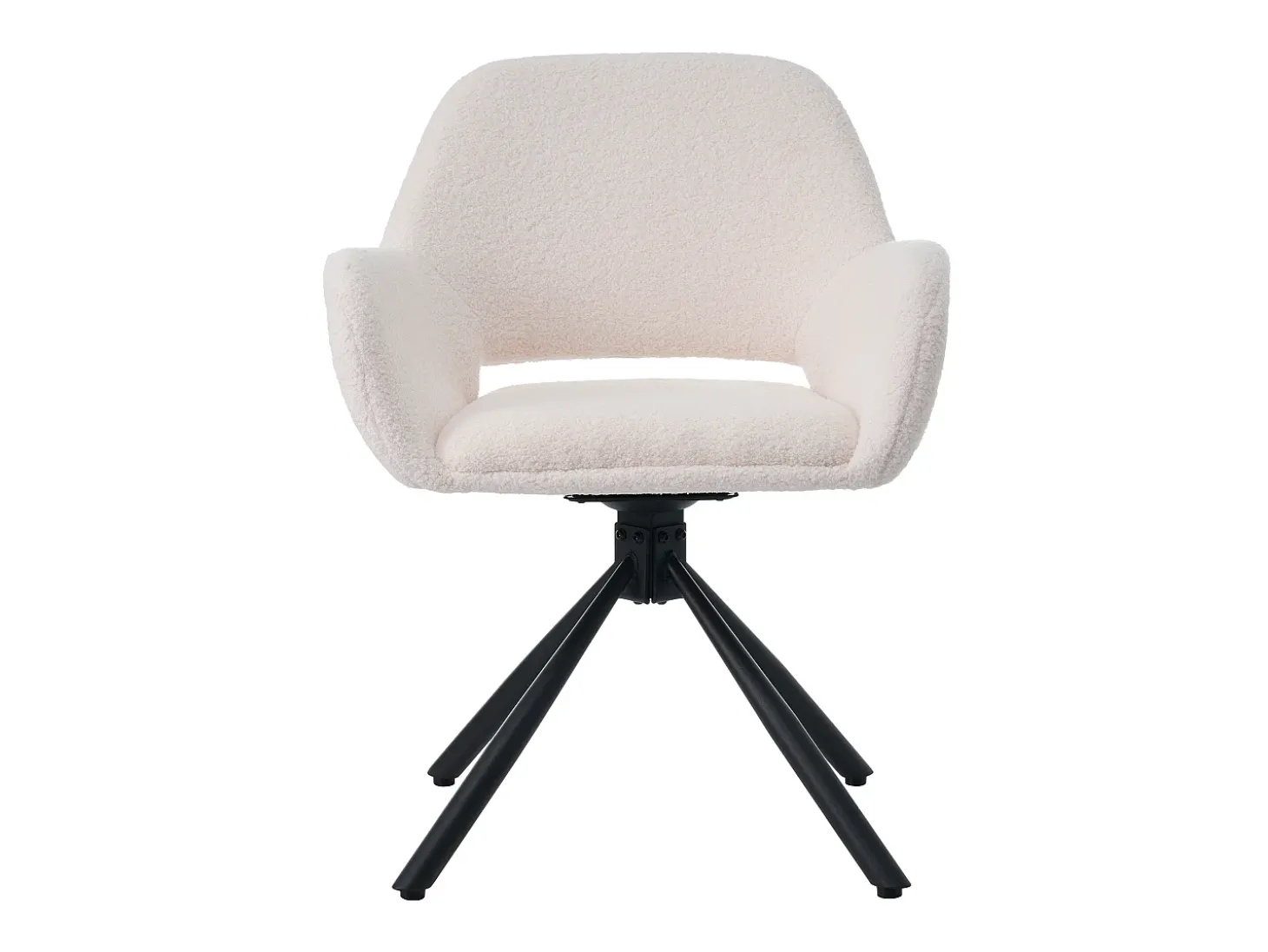 Sillas giratorias con reposabrazos, tejido Sherpa, 4 piezas, patas de metal, color blanco (68x65x51 cm)
