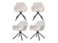 Sillas giratorias con reposabrazos, tejido Sherpa, 4 piezas, patas de metal, color blanco (68x65x51 cm)