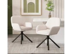 Sillas giratorias con reposabrazos, tejido Sherpa, 4 piezas, patas de metal, color blanco (68x65x51 cm)