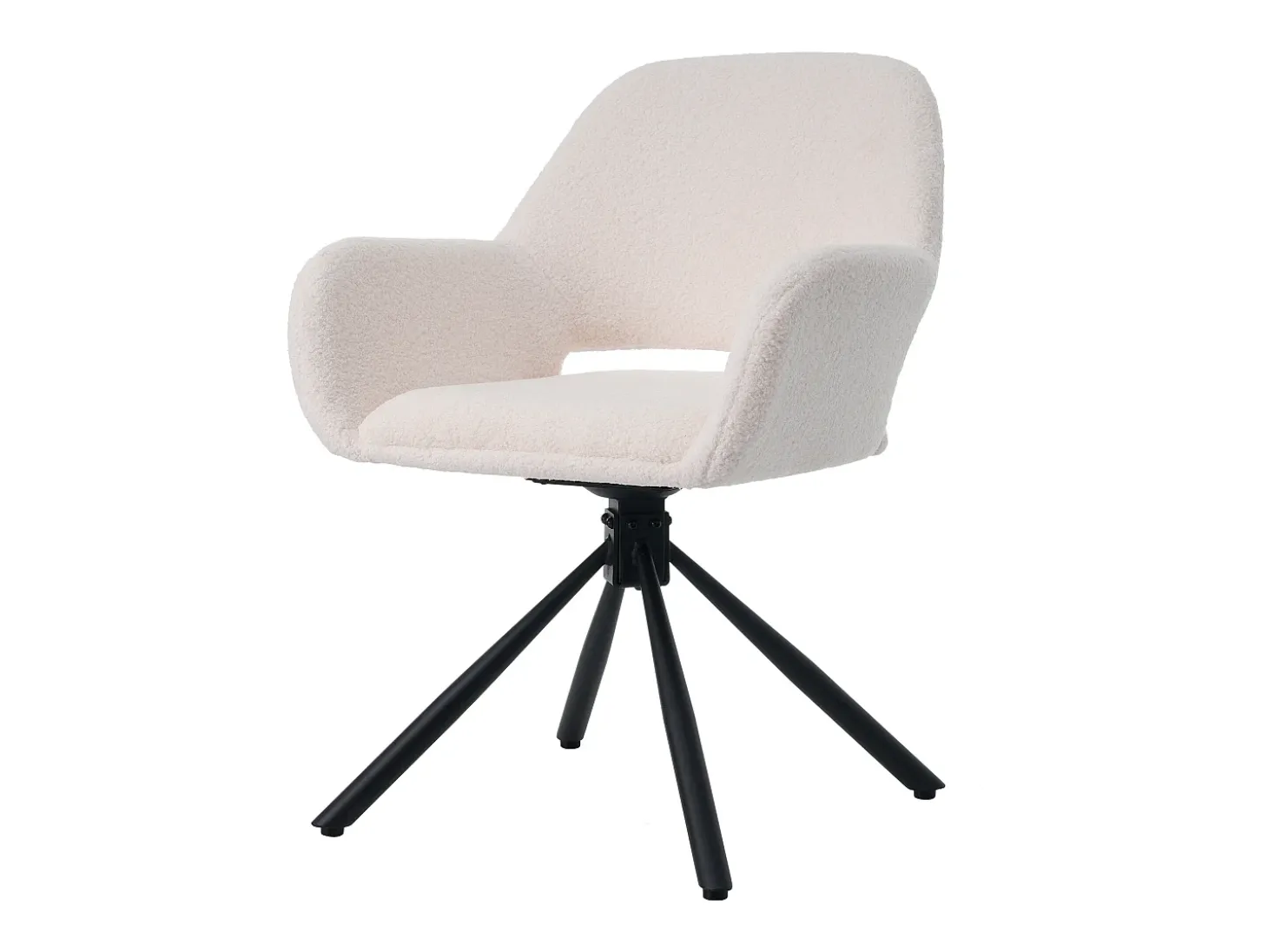 Sillas giratorias con reposabrazos, tejido Sherpa, 4 piezas, patas de metal, color blanco (68x65x51 cm)