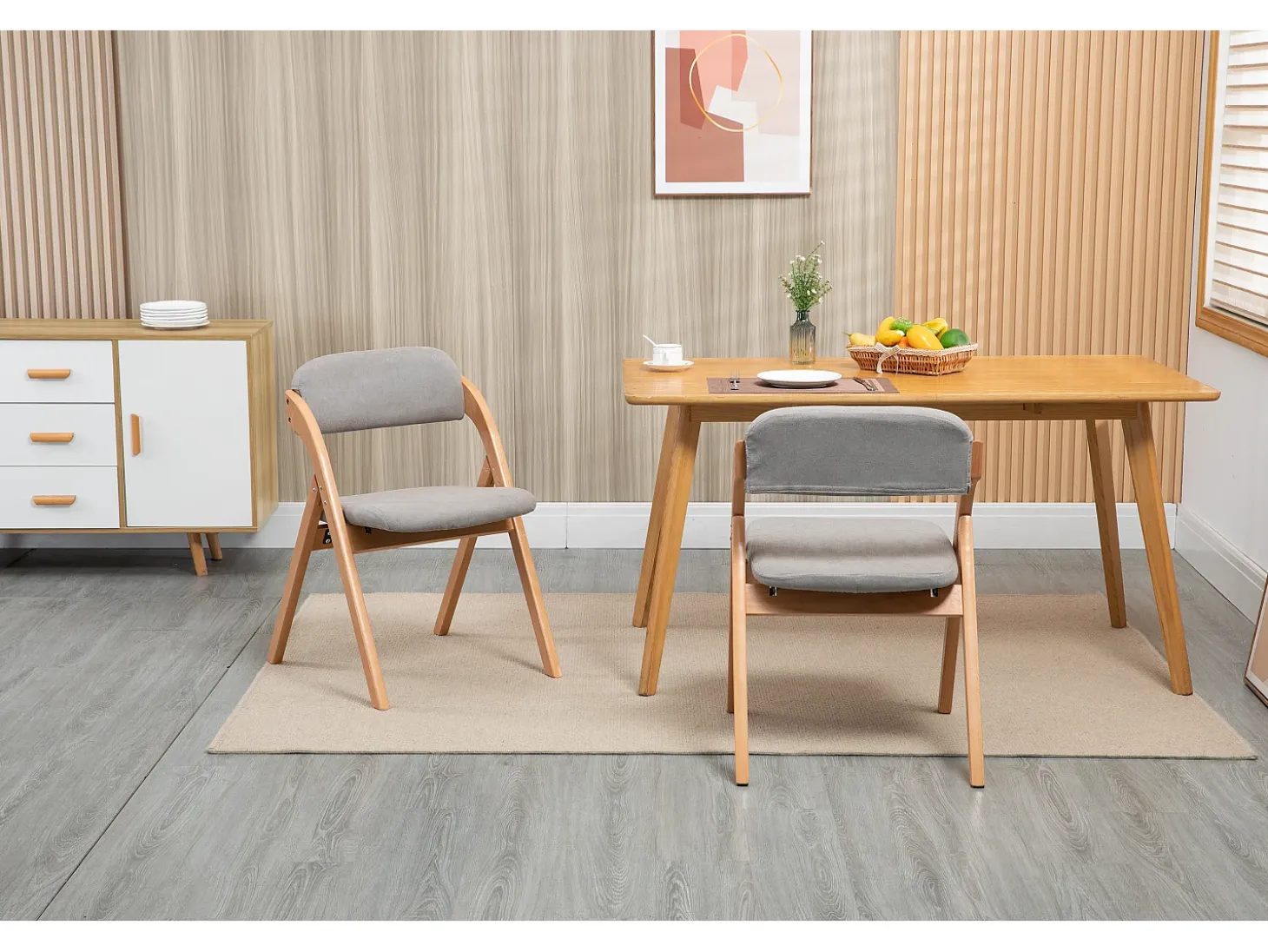 Sillas plegables con asiento acolchado, juego de 2, sillas de comedor apilables de madera, funda extraíble, color gris