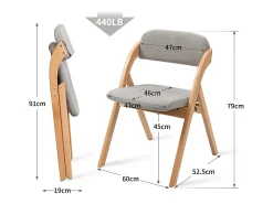 Sillas plegables con asiento acolchado, juego de 2, sillas de comedor apilables de madera, funda extraíble, color gris