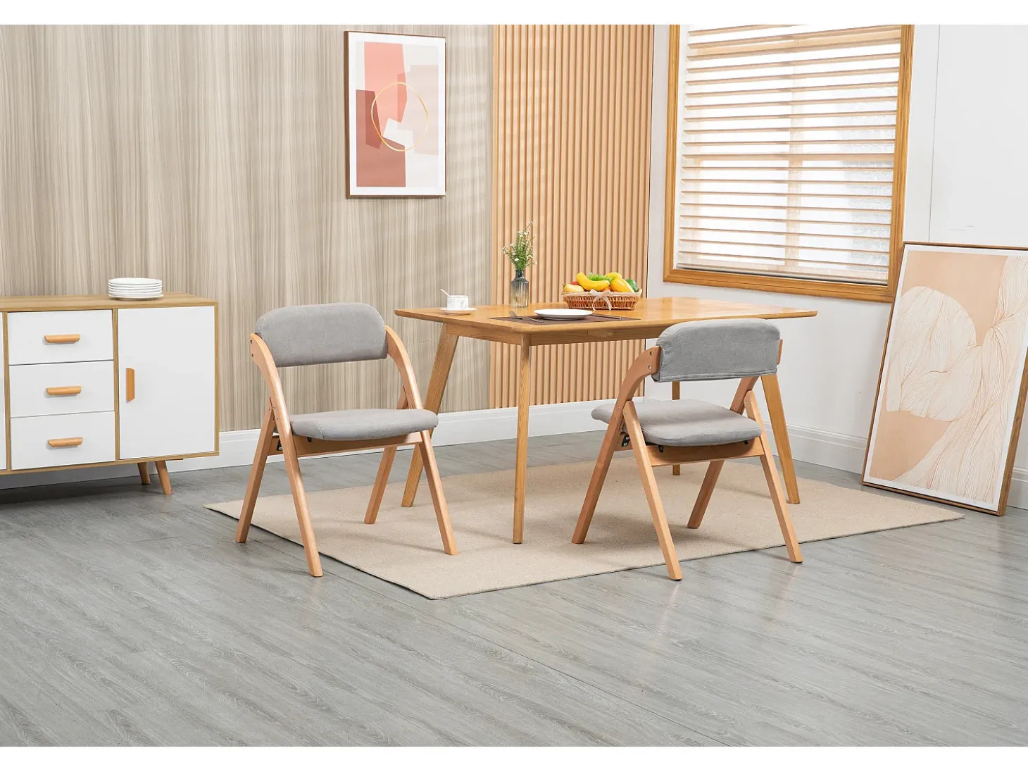 Sillas plegables con asiento acolchado, juego de 2, sillas de comedor apilables de madera, funda extraíble, color gris