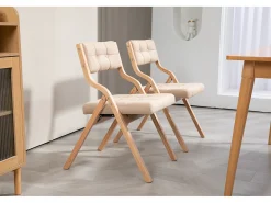 Sillas plegables con cojines, juego de 2, sillas plegables acolchadas de madera, portátiles, ensambladas, color caqui