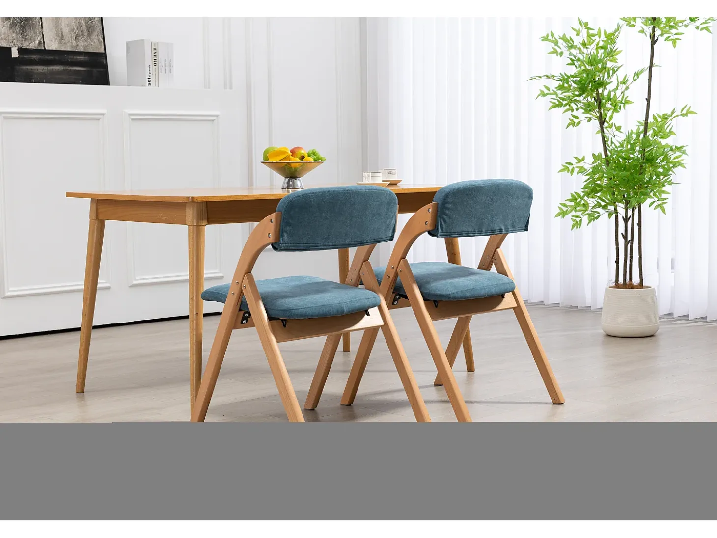 Sillas plegables con cojín, sillas apilables de madera, juego de 2, color azul (79 x 54 x 77 cm)