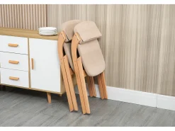 Sillas plegables con cojín, sillas apilables de madera, juego de 2, color caqui (79 x 54 x 60 cm)