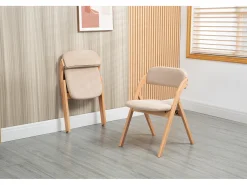 Sillas plegables con cojín, sillas apilables de madera, juego de 2, color caqui (79 x 54 x 60 cm)