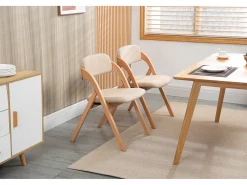 Sillas plegables con cojín, sillas apilables de madera, juego de 2, color caqui (79 x 54 x 60 cm)