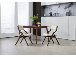 Sillas plegables con cojín, sillas de comedor plegables, madera, color crema (61 x 48 x 77 cm)