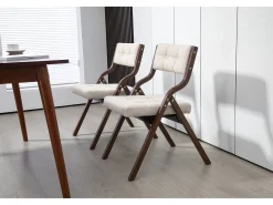 Sillas plegables con cojín, sillas de comedor plegables, madera, color crema (61 x 48 x 77 cm)