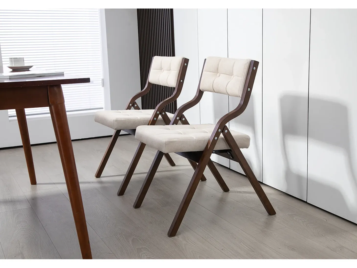 Sillas plegables con cojín, sillas de comedor plegables, madera, color crema (61 x 48 x 77 cm)