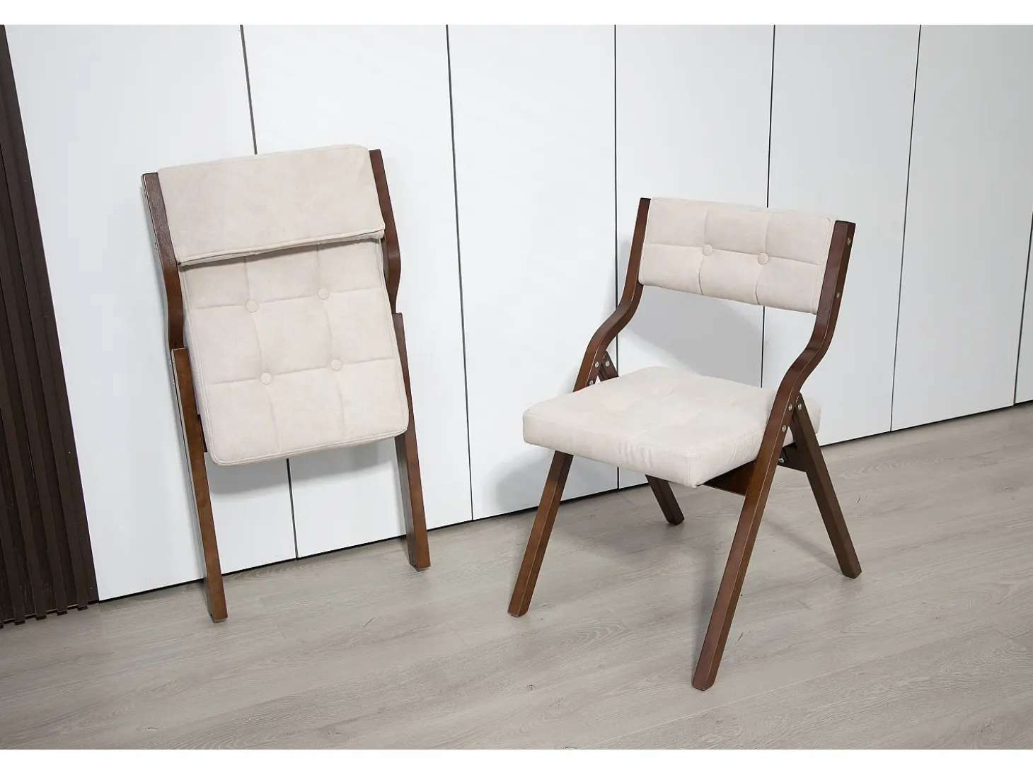 Sillas plegables con cojín, sillas de comedor plegables, madera, color crema (61 x 48 x 77 cm)