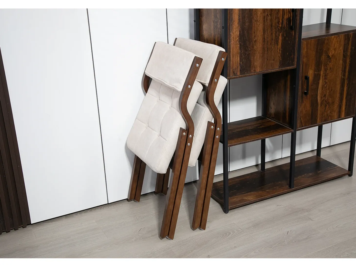 Sillas plegables con cojín, sillas de comedor plegables, madera, color crema (61 x 48 x 77 cm)