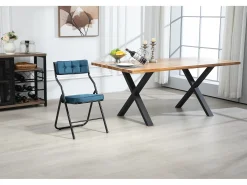 Sillas plegables de 2 piezas, sillas de comedor con cojín, plegables y portátiles, acero, azul (46x47x80 cm)