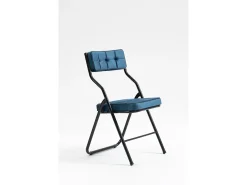 Sillas plegables de 2 piezas, sillas de comedor con cojín, plegables y portátiles, acero, azul (46x47x80 cm)