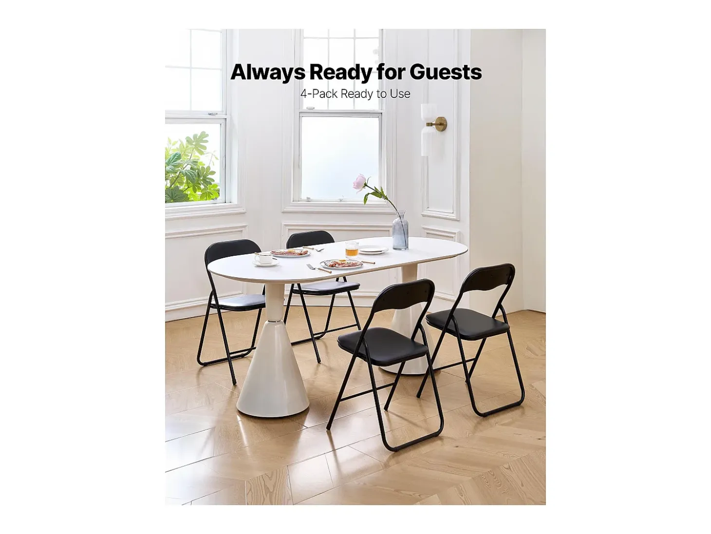 Sillas Plegables Portátiles SucceBuy Lote de 4, Sillas de Comedor en Ecocuero con Estructura de Metal y Asiento Acolchado, Asientos Apilables