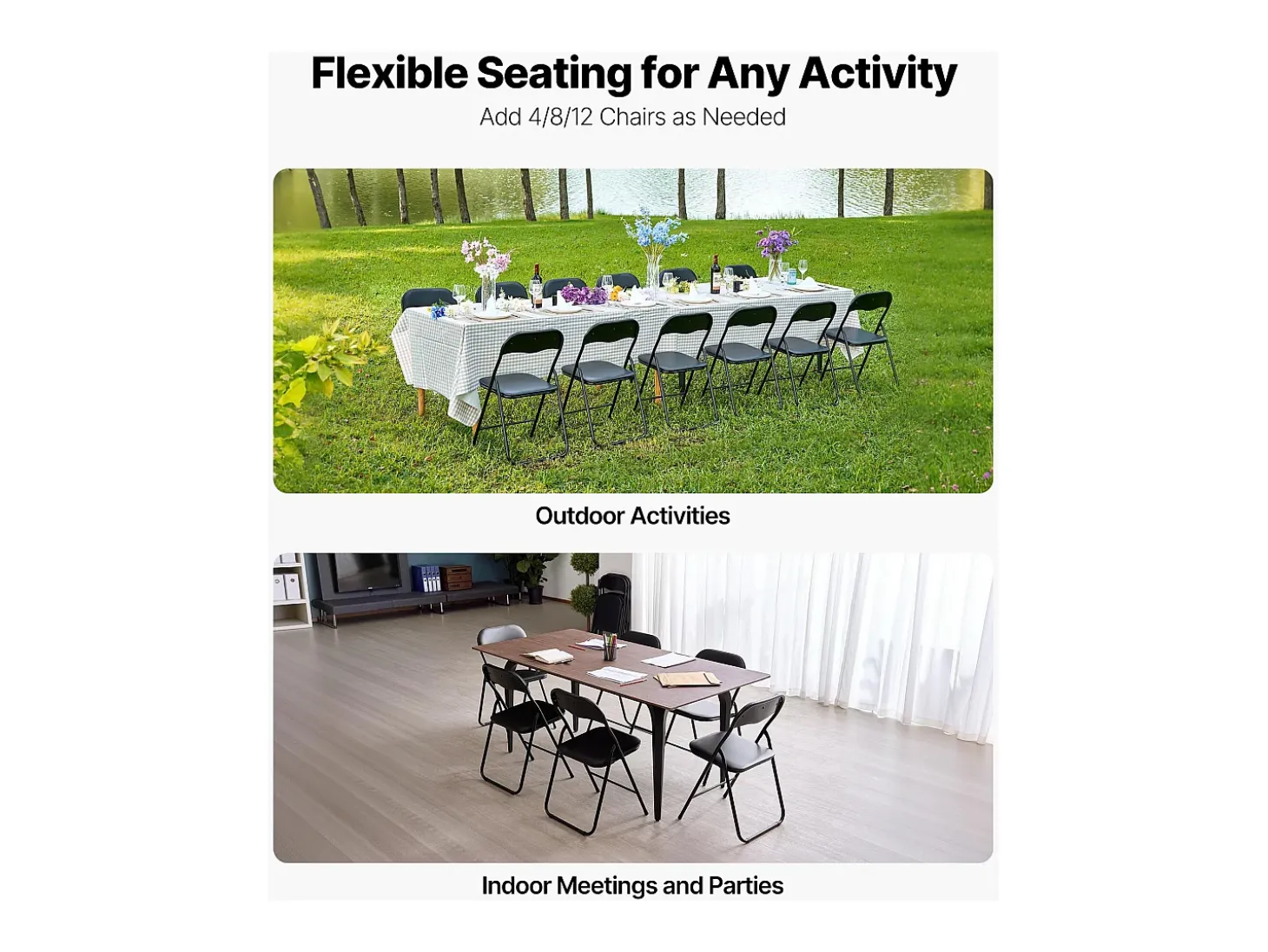 Sillas Plegables Portátiles SucceBuy Lote de 4, Sillas de Comedor en Ecocuero con Estructura de Metal y Asiento Acolchado, Asientos Apilables