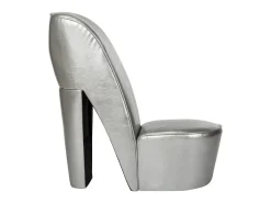 Sillón con forma de zapato de tacón cuero sintético plateado ES32626
