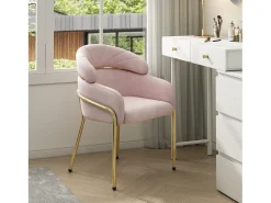 Sillón de maquillaje de terciopelo - 56,9 x 54,5 x 78 cm - para salón y dormitorio - 4 patas metálicas - rosa