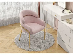 Sillón de maquillaje de terciopelo - 56,9 x 54,5 x 78 cm - para salón y dormitorio - 4 patas metálicas - rosa