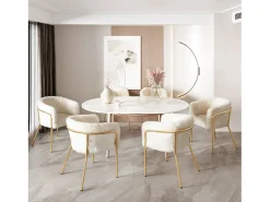 Sillón de ocio de 4 piezas, ligero y lujoso, patas de metal, piel sintética beige (64,77 x 59,69 x 55,88 cm)