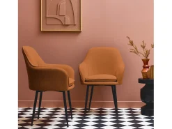 Sillón de pana con patas de metal negro mate, set de 2 camel