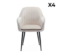 Sillón de terciopelo con patas de metal, set de 4 blanco roto