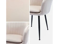 Sillón de terciopelo con patas de metal, set de 4 blanco roto