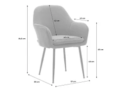 Sillón de terciopelo de canalé y patas de metal negro, set de 4 beige