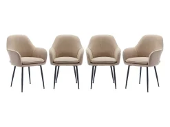 Sillón de terciopelo de canalé y patas de metal negro, set de 4 beige