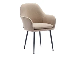 Sillón de terciopelo de canalé y patas de metal negro, set de 4 beige