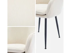 Sillón de terciopelo de canalé y patas de metal negro, set de 4 blanco